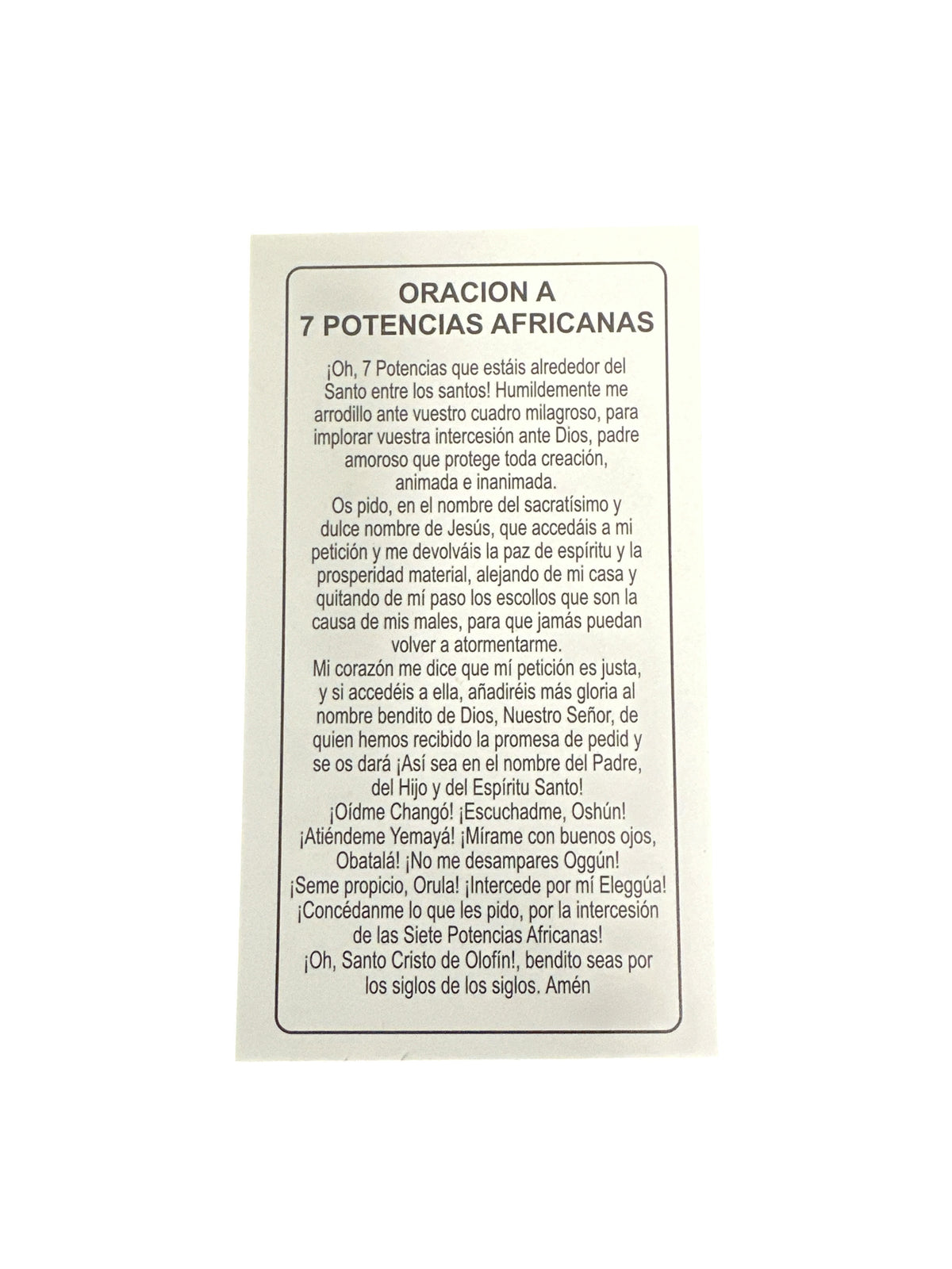 Prayer Card 7 African Powers 4"x 2"