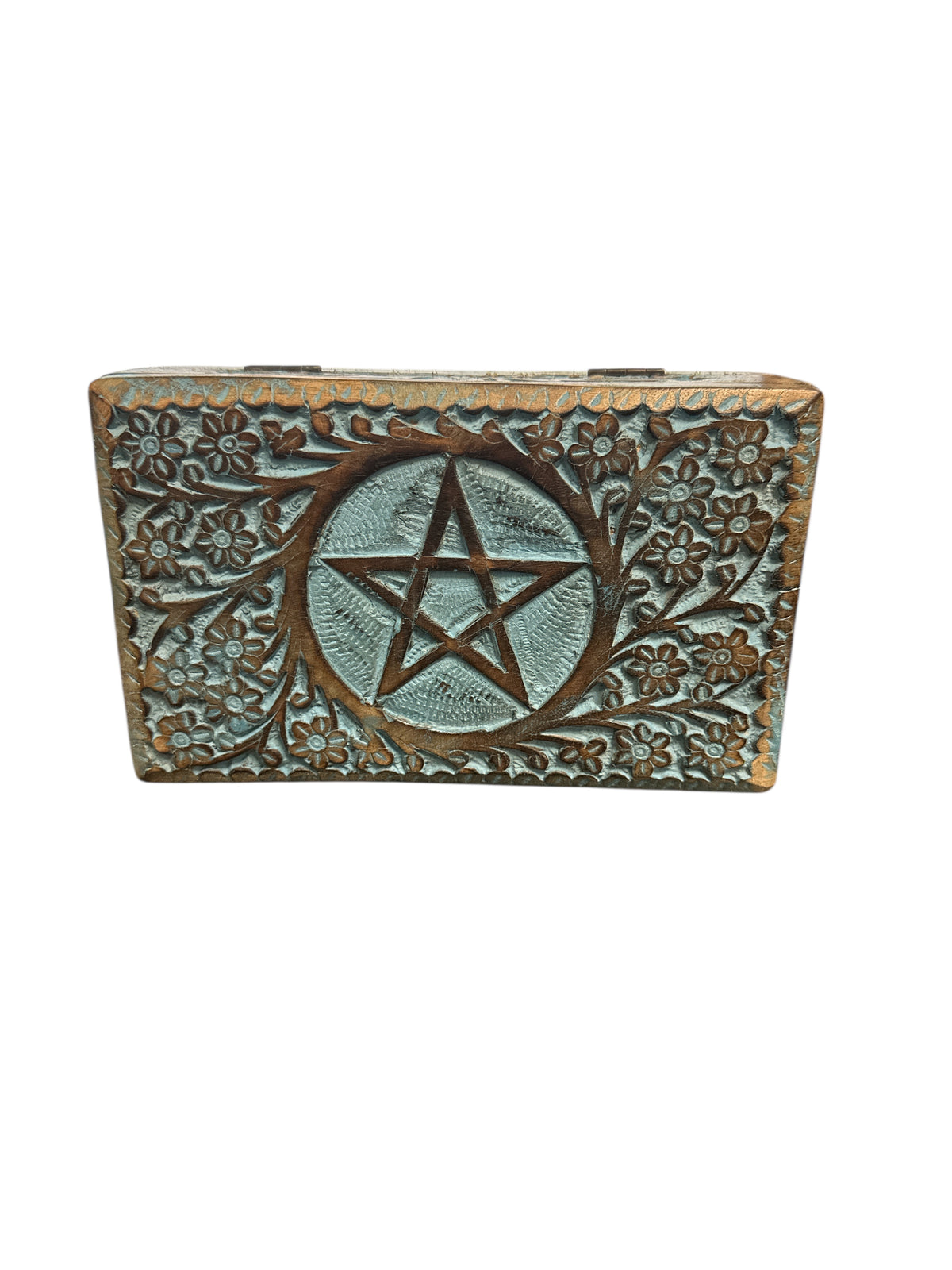Pentagram Engraved Wooden Tarot Box for Cards Crystal Holder 5"x 8"