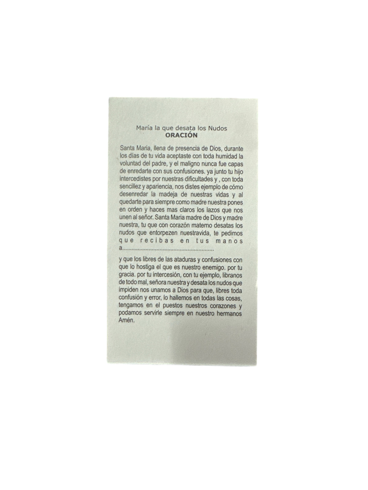 Prayer Card María Desata los Nudos 4"x 2"