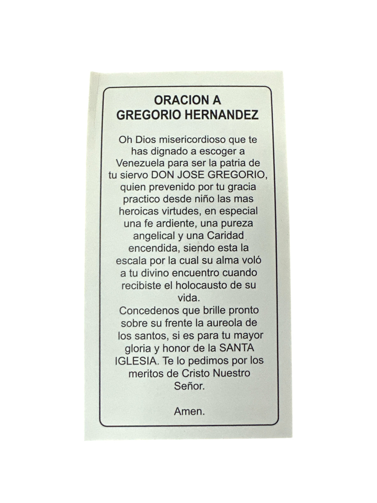 Prayer Card  Dr Gregorio Hernández 4"x 2"