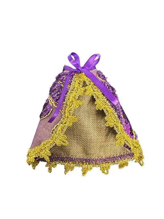 5” Saint Lazarus sack and  embroidered fabric cape