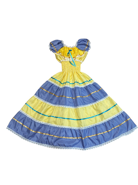 One size Gingham Yellow/ Blue  Dress