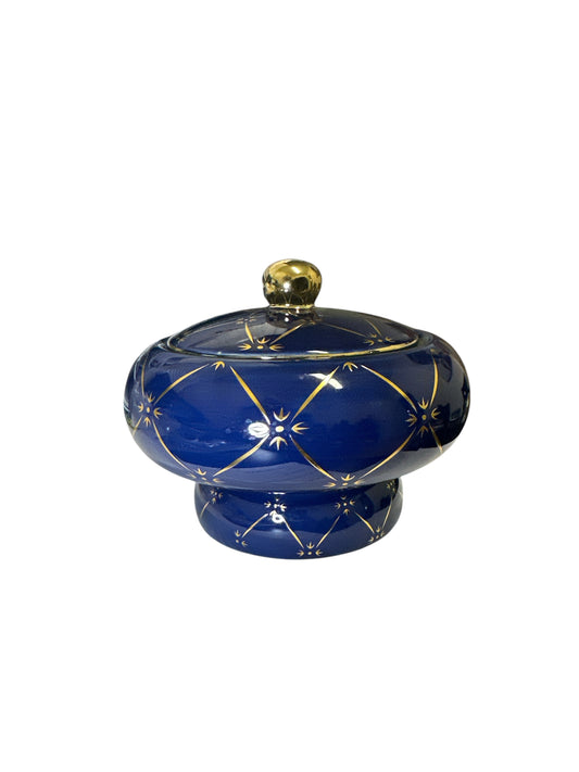 Deep Blue/ Gold Tureen 5”x 9” x 5”