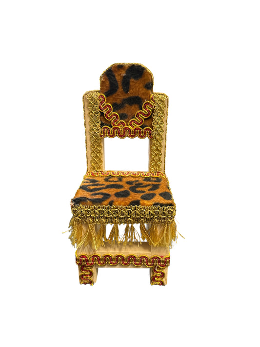 Red/Gold/ Animal Print Decorated wooden chair 8"H x 3.5"W