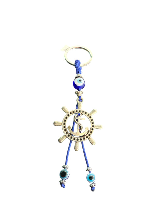 Turkish eye keychain with ship's anchor and rudder
