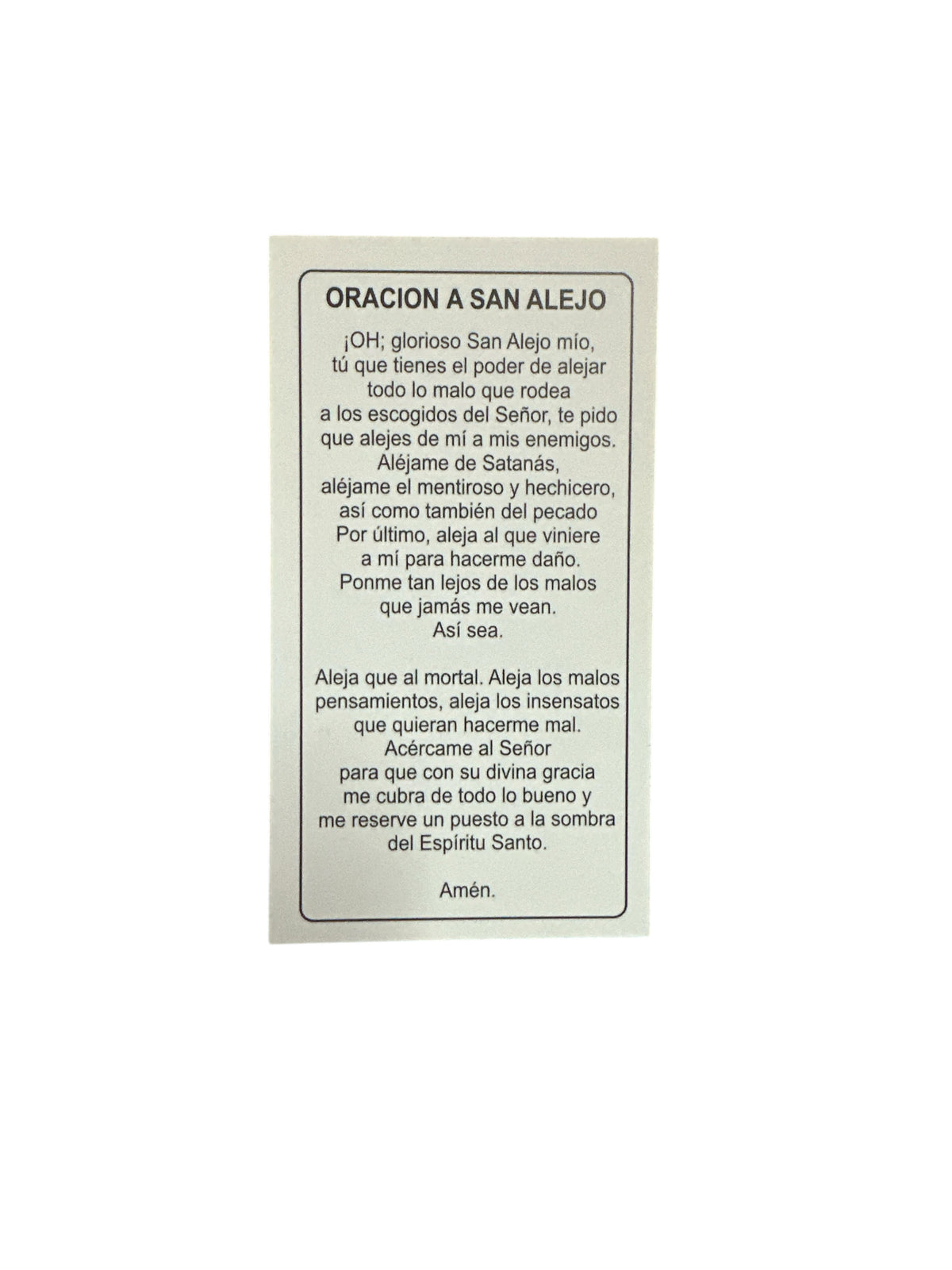 Prayer Card San Alejo 4"x 2"