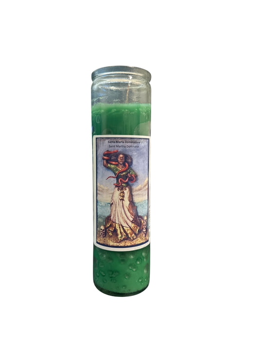 8" Saint Martha the Dominator glass candle