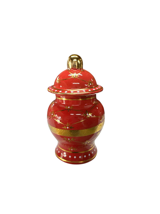 Small Red/ Gold Potiche  6”x 5”x 2”