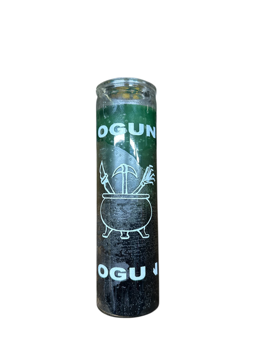 8" Ogun 2 colors Green and Black candle